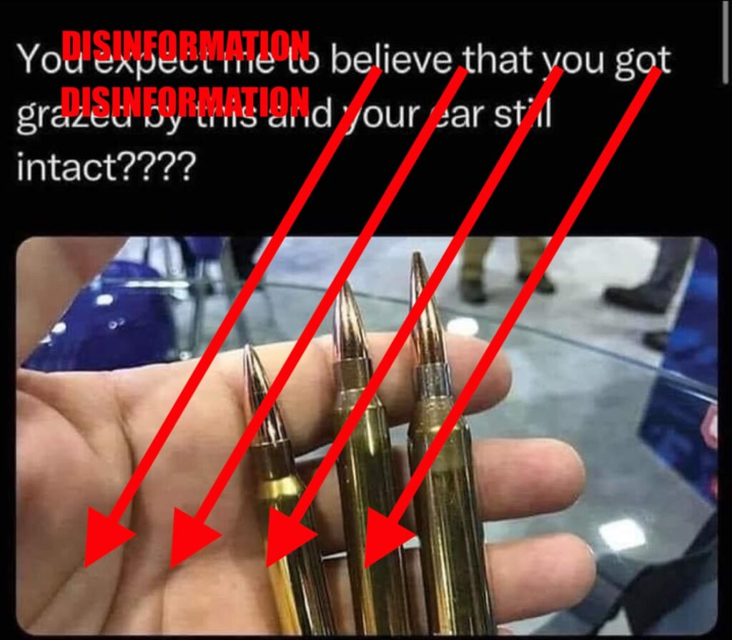 The disinformation image pushing the idea that AR-15 bullets are too large to "graze" and ear and leave it "intact." This is a lie.