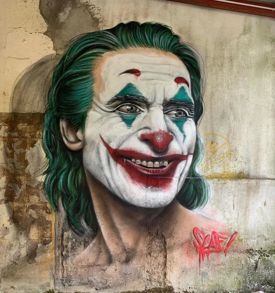 the joker painted by scaf. spray mural