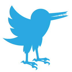 The bird from the Twitter logo modified to a bird with claws and teeth.