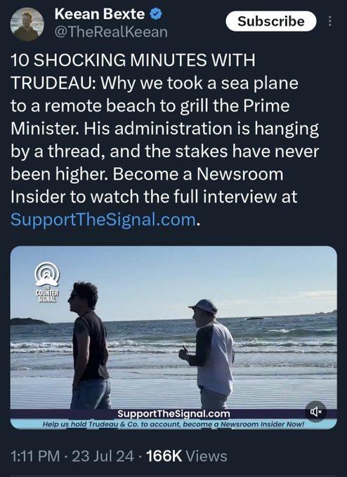 Keen Bexte sm post
!0 shocking minute with Trudeau
photo of political activist Bexte stalking Trudeau on a beach