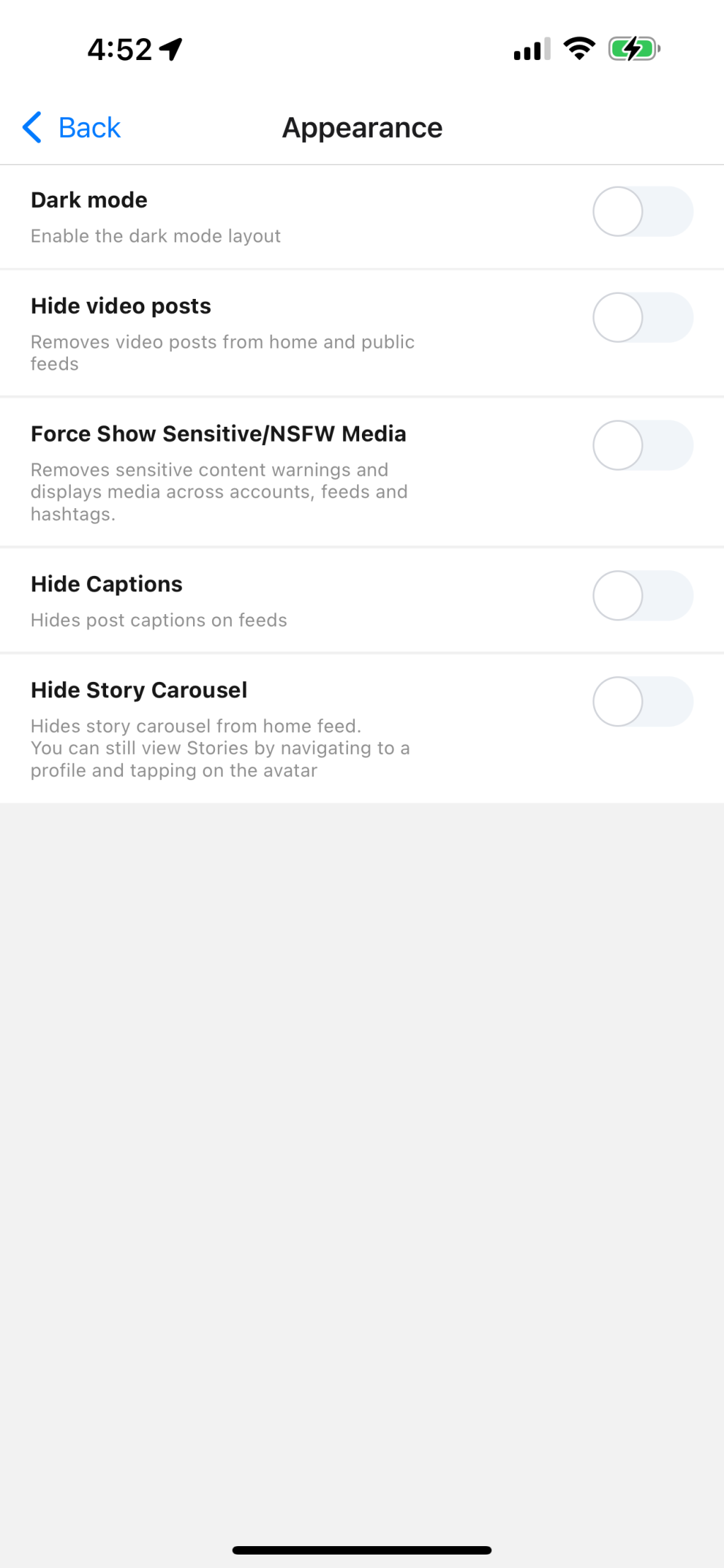 Pixelfed app appearance settings