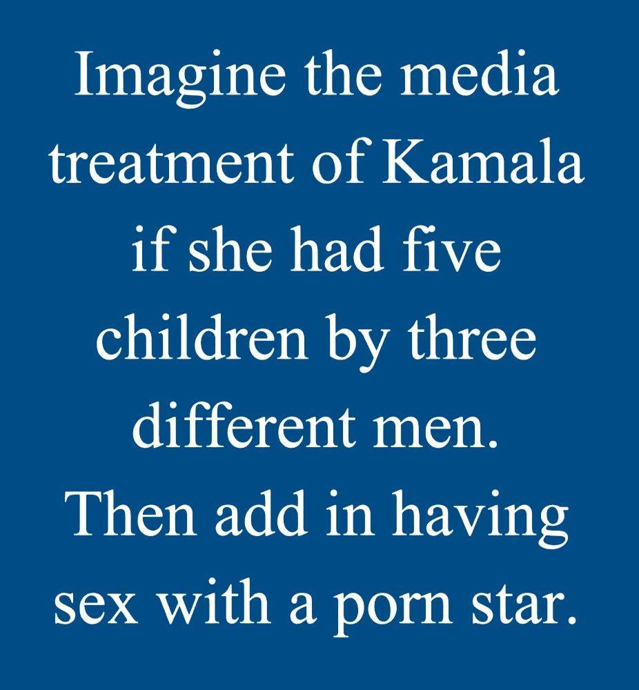 Texttafel:

Imagine the media treatment of Kamala if she had five children by three different men. then add in having sex with a porn star.