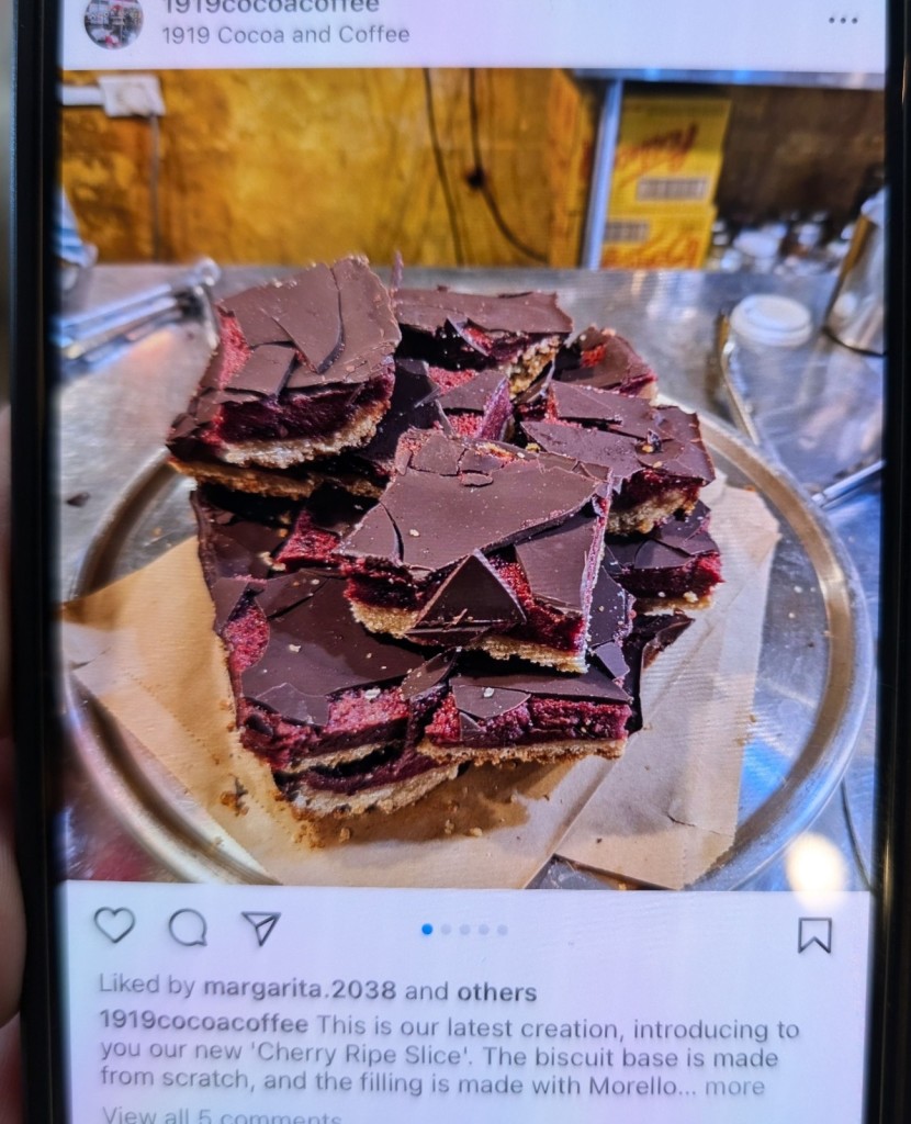 These are Chery slices ... A pile of biscuits base, some red stuff in the middle and a mess of chocolate and spilt and looking undesirable