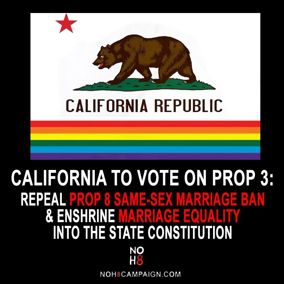 #Prop3 gives California voters a chance to repeal the Prop 8 same-sex marriage ban & enshrine marriage equality into the state constitution #LoveWins #NOH8 tinyurl.com/yc2h2us7