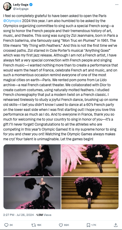 Long tweet by Lady Gaga describing the song, its history and the preparation for the performance.
And 4 images of her from the performance.