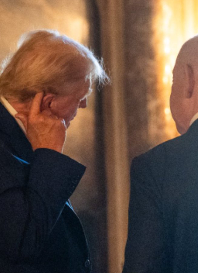 Trump with Bibi Netanyahu, from the back, touching his "wounded" ear, which looks fully healed and normal.