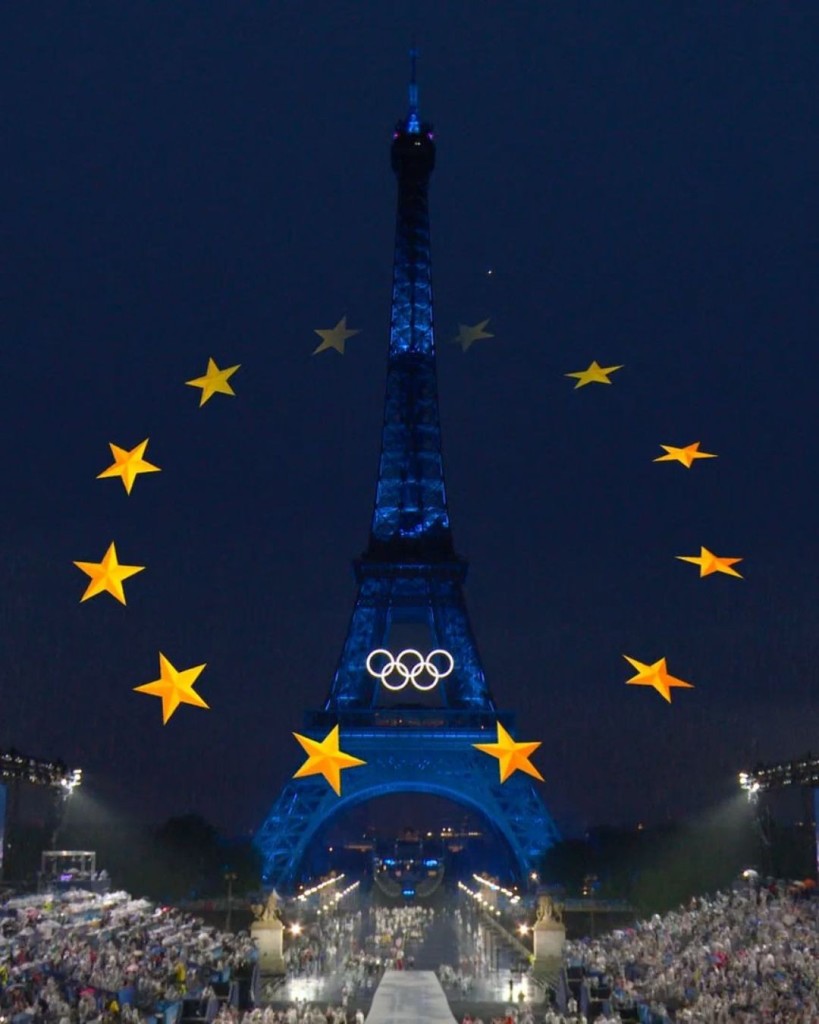 Composition of the EU stars around the Eiffel Tower. © 2024 International Olympic Committee