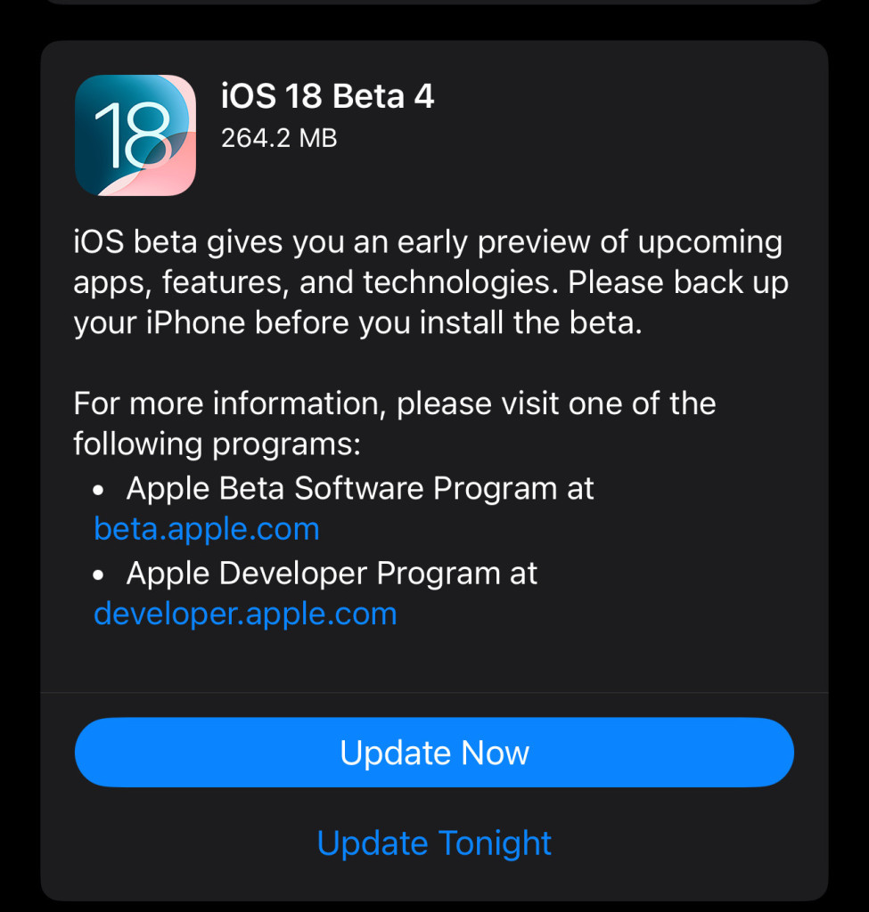 Another iOS 18 beta 4 upgrade