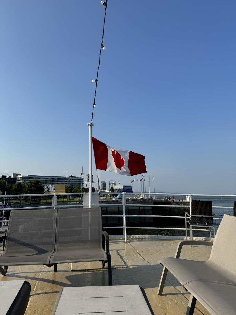 Showing after deck with Canadian flag waving proudly. 