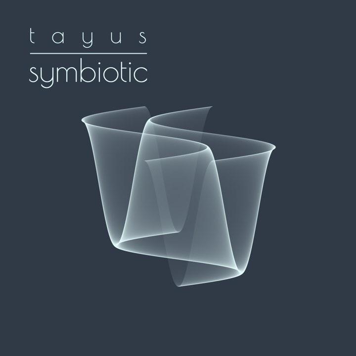 Artwork for the album “Symbiotic” by the electronica band Tayus. Generative art with two “S” like shapes in light blue on a steel blue background. 