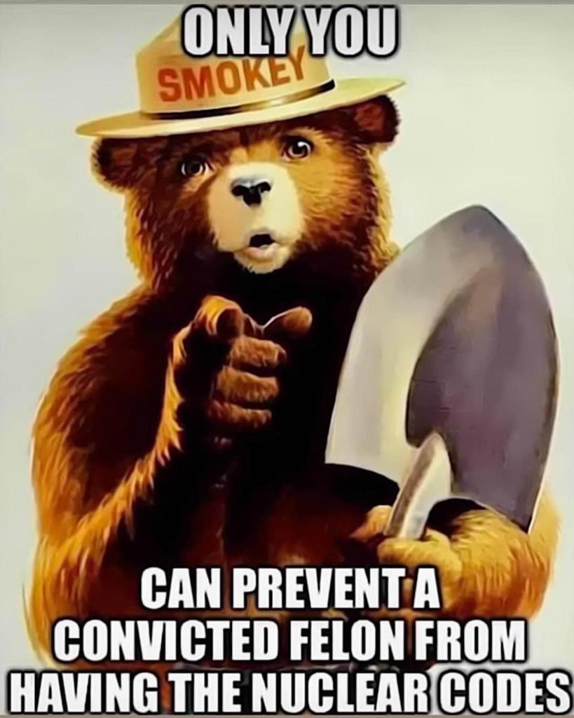 ONLY YOU

SMOKEY

CAN PREVENT A CONVICTED FELON FROM HAVING THE NUCLEAR CODES