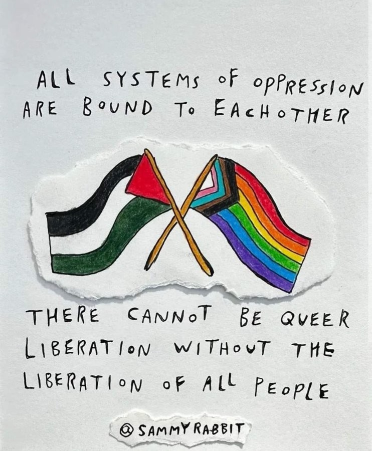 All systems of oppression are bound to each other. There cannot be queer liberation without the liberation of all people. @sammyrabbit