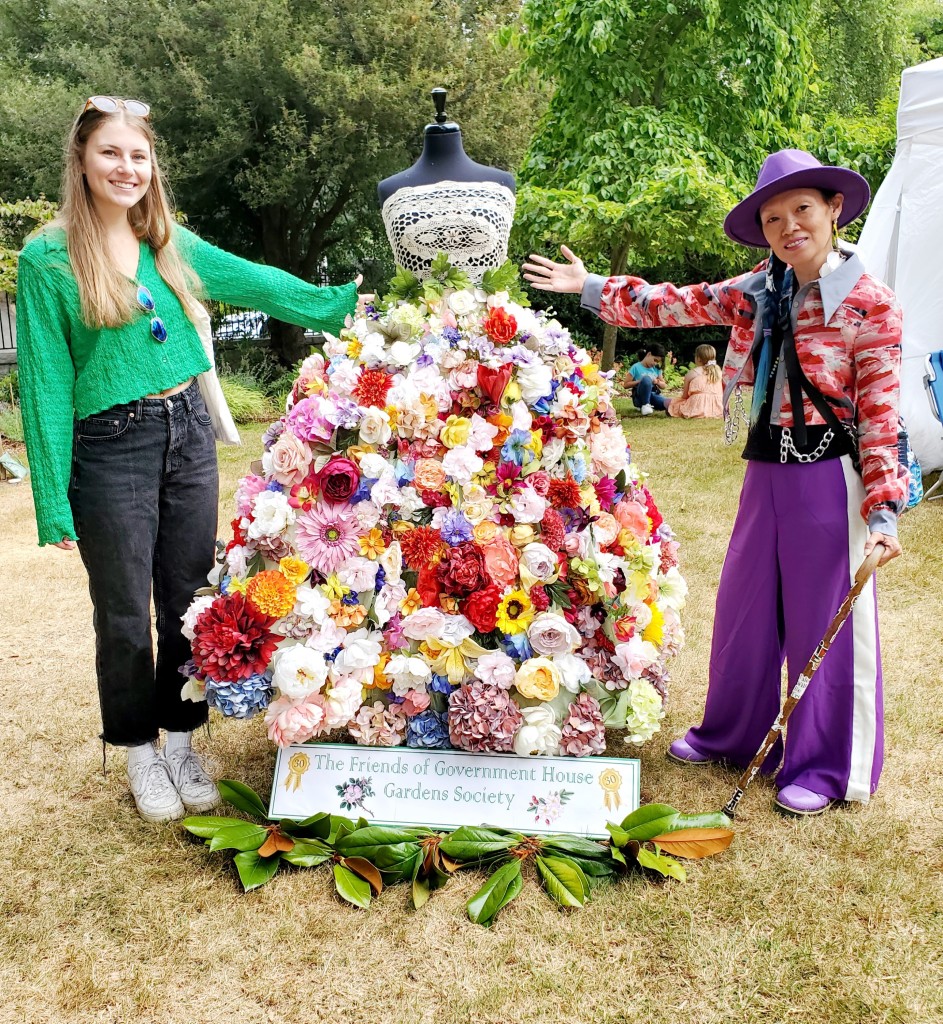 Me & Cassidy, with the crochet lace & full flowers evening gown. Made by volunteers from The Friends of Government House Society.