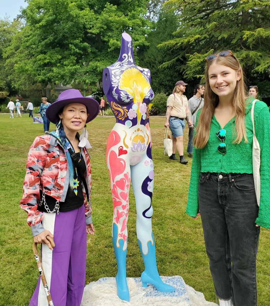 Me & Cassidy, standing with a fully painted, headless, female mannequin.