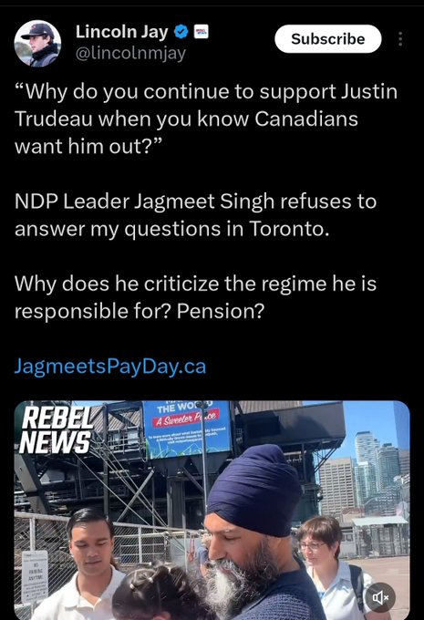 Social media post from a Rebel News "reporter" harassing NDP leader Singh and his young child,