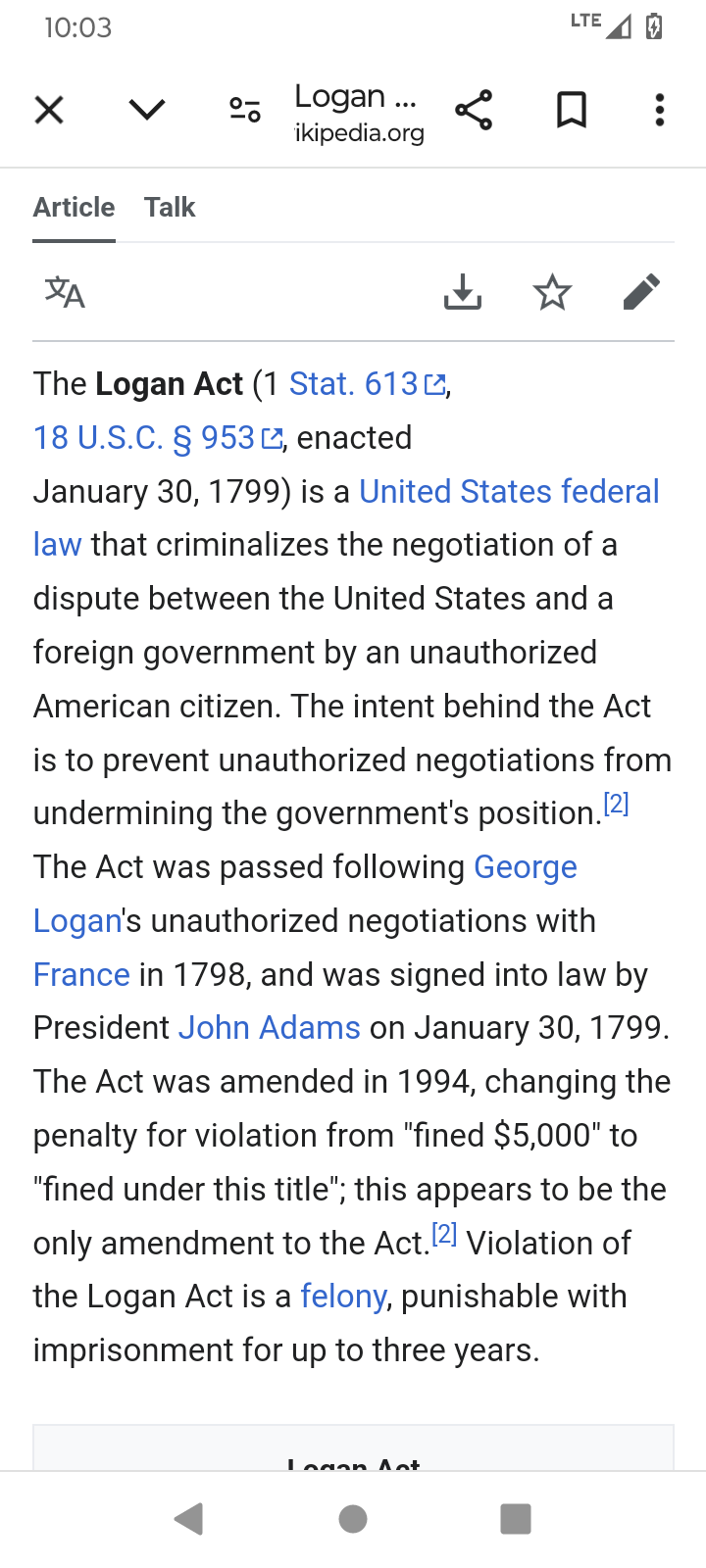 The Logan act and is the convicted felon guilty by meeting with Netanyahu and Orban.