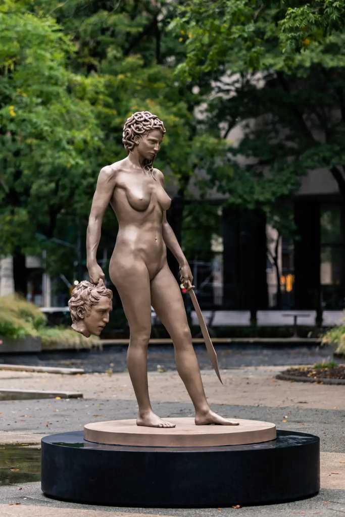 a statue titled Medusa with head of Perseus.  It is seven feet tall and Medusa is nude, holding a sword and the severed head of Perseus.  The statue is located at Collect Pond Park in New York City.