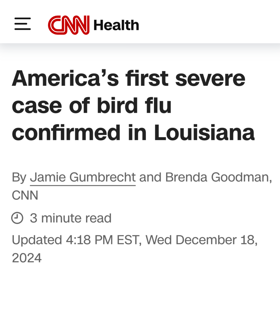 America’s first severe case of bird flu confirmed in Louisiana

By Jamie Gumbrecht and Brenda Goodman, CNN
 3 minute read 
Updated 4:18 PM EST, Wed December 18, 2024