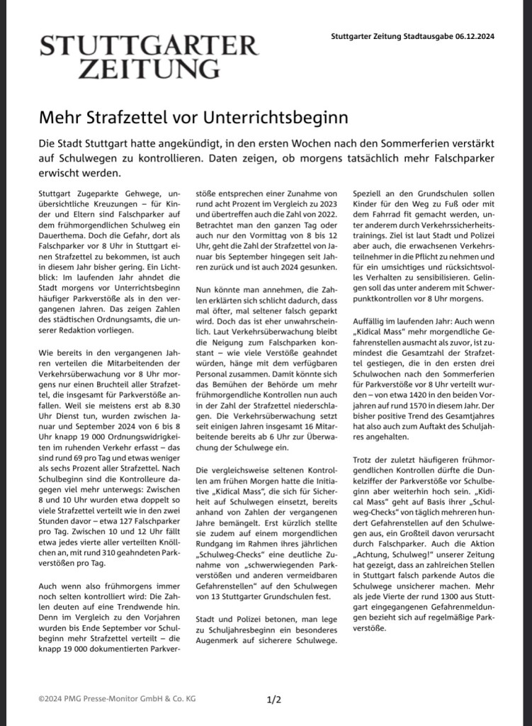 Zeitungsartikel aus den Stuttgarter Nachrichten 