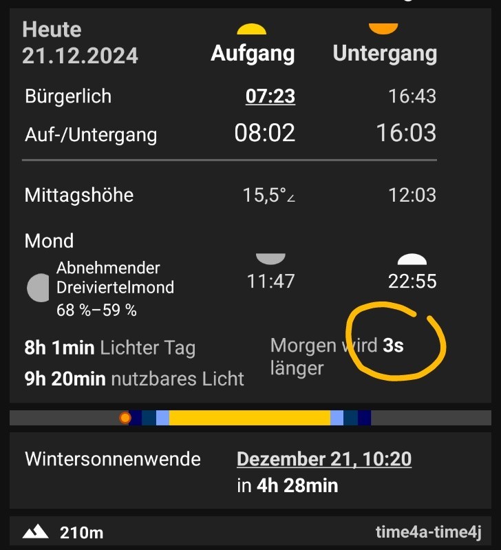 Suntimes-App, Moegen wird 3 sec. länger