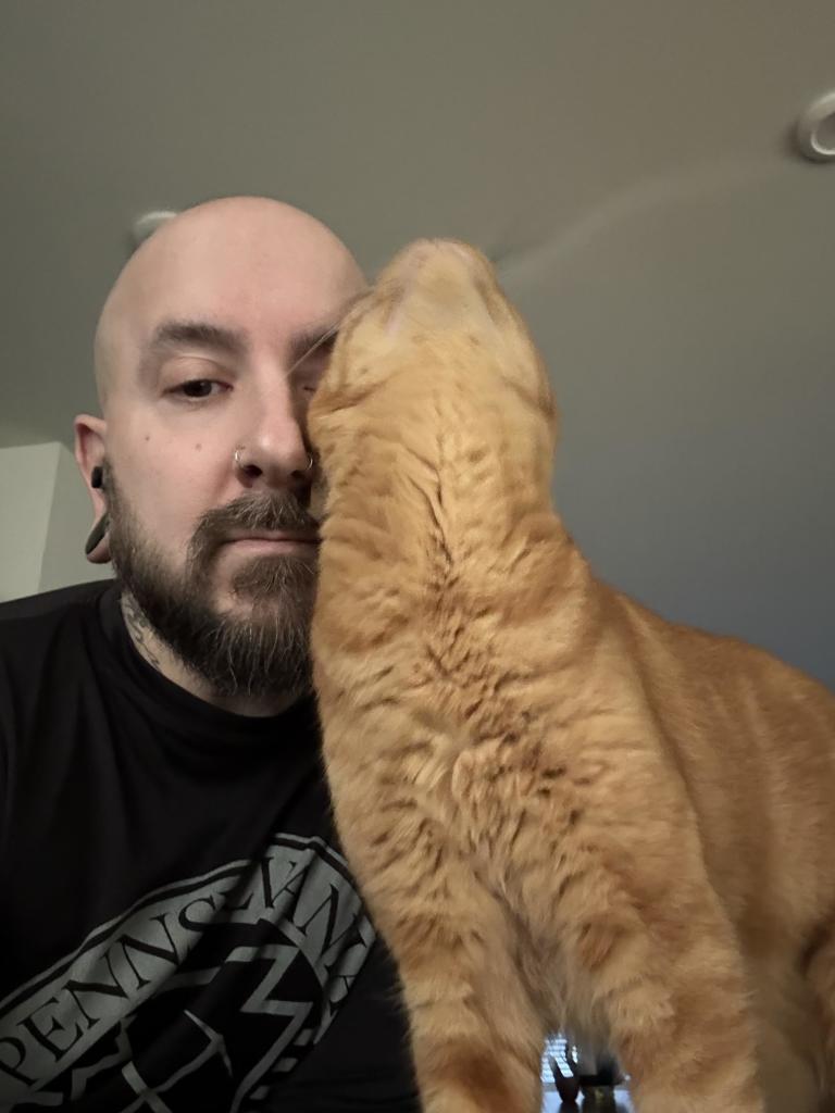 Me getting face washed by Max our Orange Tabby 