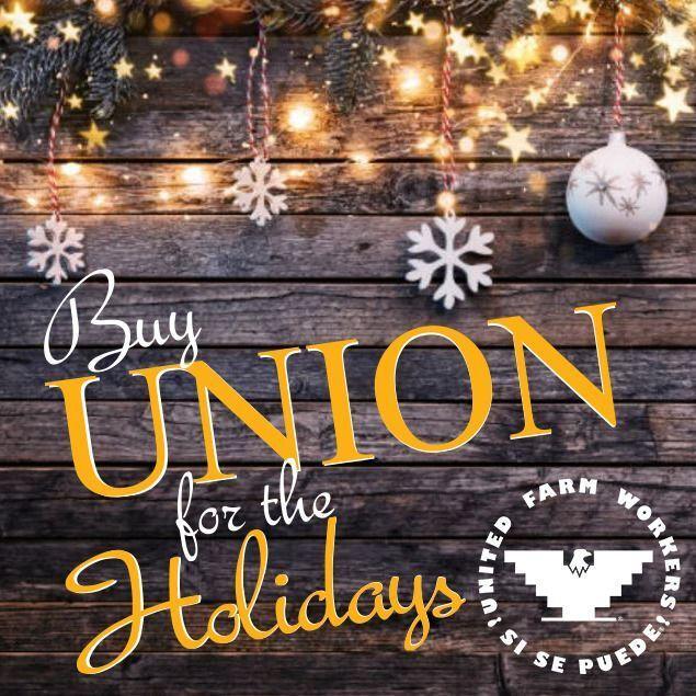 A holiday themed background with the words by union for the holidays with the URW logo in the photo