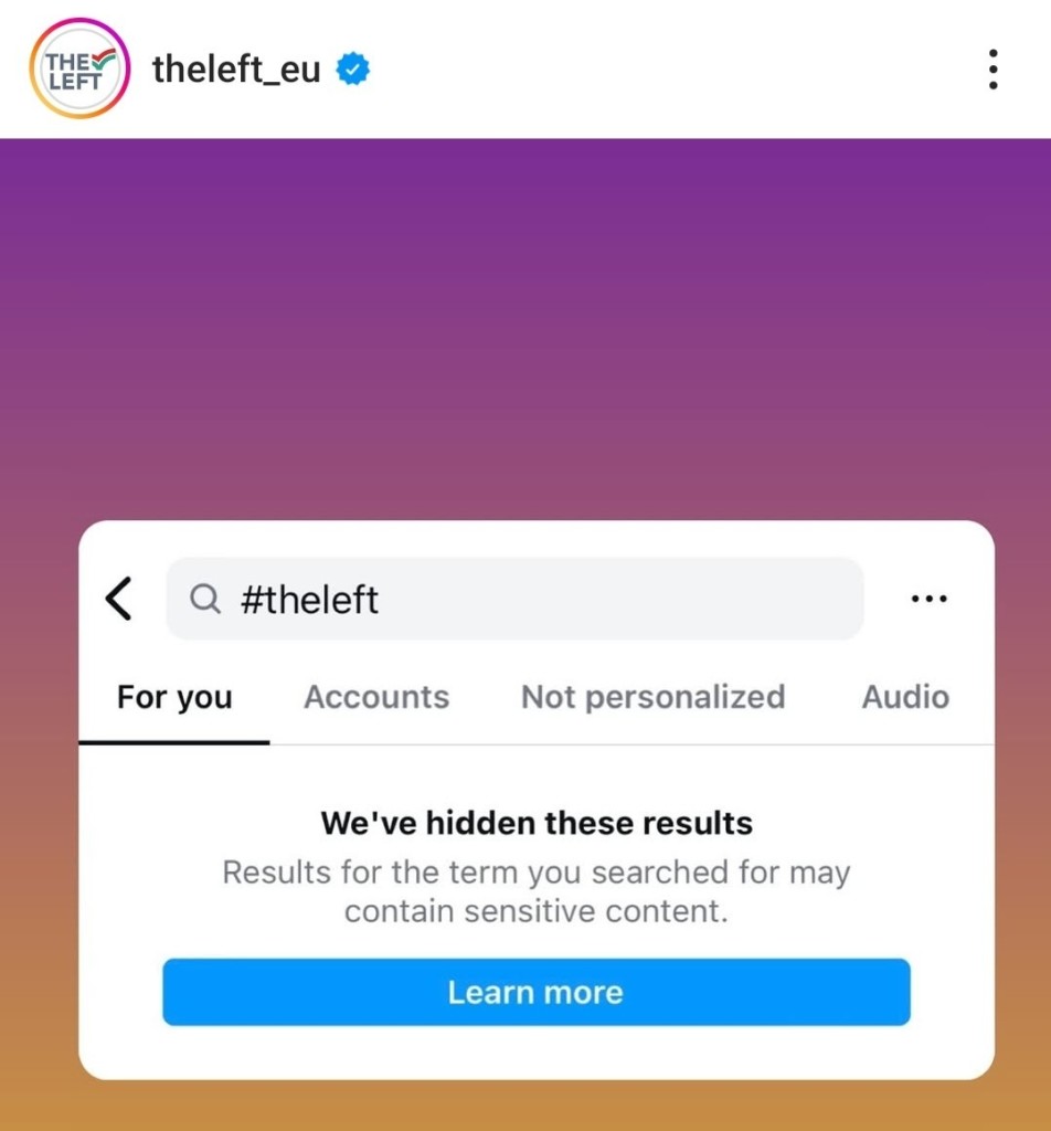 Captura del insta de The_left en el que se ve que su HT está oculto en Instagram 
