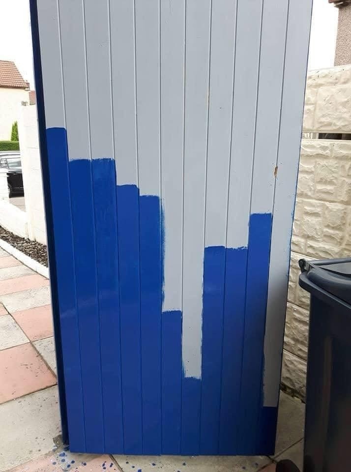 A portion of a door painted to look like a bar graph. 