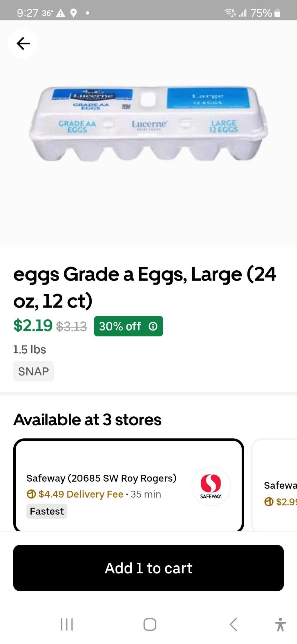 Screenshot of ad for Safeway Lucerne eggs the day before the inauguration, $2.19/dozen.