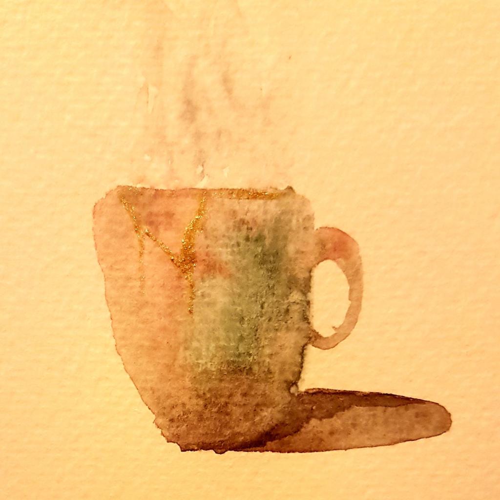 Aquarelle représentant une tasse de thé fumant