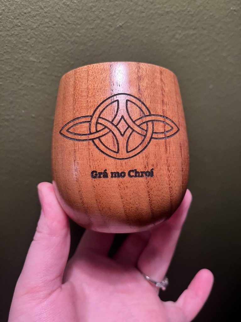 Grá mo Chroí wooden cup I engraved