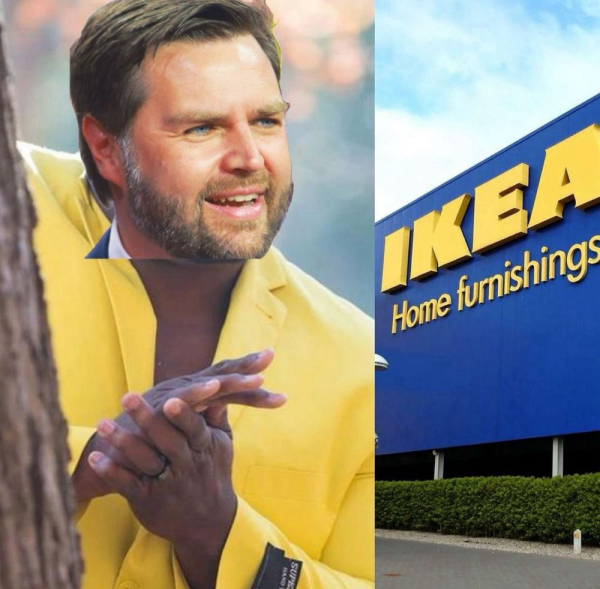 Anthony Adams Rubbing Hands Meme but it's JD Vance looking at IKEA