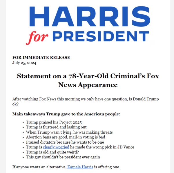 Harris for president
For immediate release
July 25, 2024

 
Statement on a 78-Year-Old Criminal’s Fox News Appearance

After watching Fox News this morning we only have one question, is Donald Trump ok?

Main takeaways Trump gave to the American people:

Trump praised his Project 2025

Trump is flustered and lashing out

When Trump wasn’t lying, he was making threats

Abortion bans are good, mail-in voting is bad

Praised dictators because he wants to be one

Trump is clearly worried he made the wrong pick in JD Vance

Trump is old and quite weird?

This guy shouldn’t be president ever again

If anyone wants an alternative, Kamala Harris is offering one.



