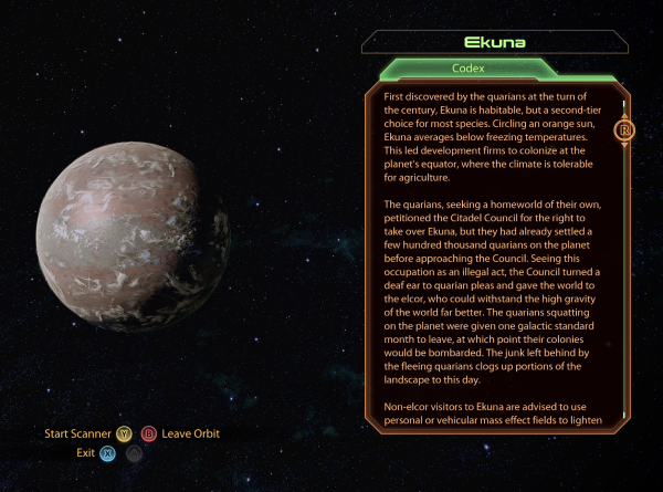 A planet description in Mass Effect 2.