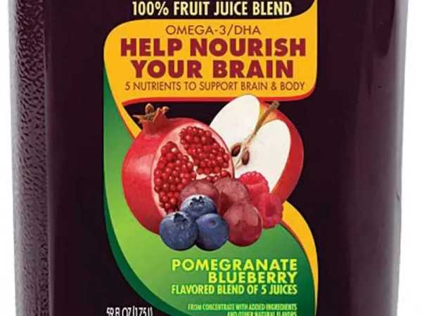 Label on Coco-cola's "Pomegranate Blueberry" fruit blend drink.