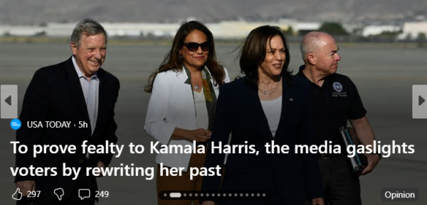 USA TODAY - 5h v To prove fealty to Kamala Harris the media gaslights voters by rewriting past
Opinion from Ingrid Jaques