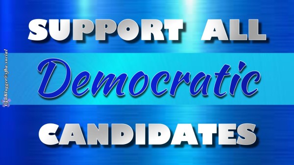 Meme- blue metallic bands with text reading,”SUPPORT ALL DEMOCRATIC CANDIDATES”