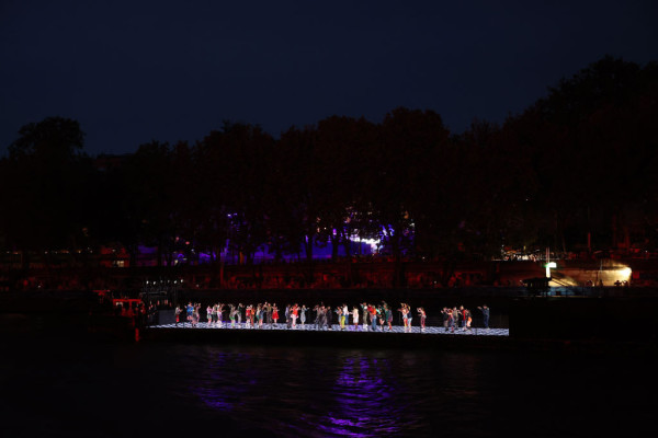 View of the European boat at the opening ceremony of the Paris 2024 Olympic games. Credit © Getty images