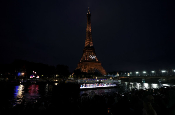 View of the European boat at the opening ceremony of the Paris 2024 Olympic games. Credit © Getty images