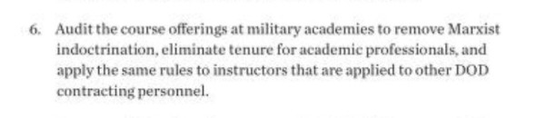 Excerpt from Project 2025 with the usual incoherent nonsense mixed with  Big Brother Police State crap, including "eliminate tenure for academic professionals."