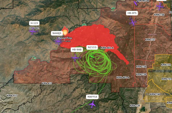 Air traffic and evacs on Borel Fire in Kern County