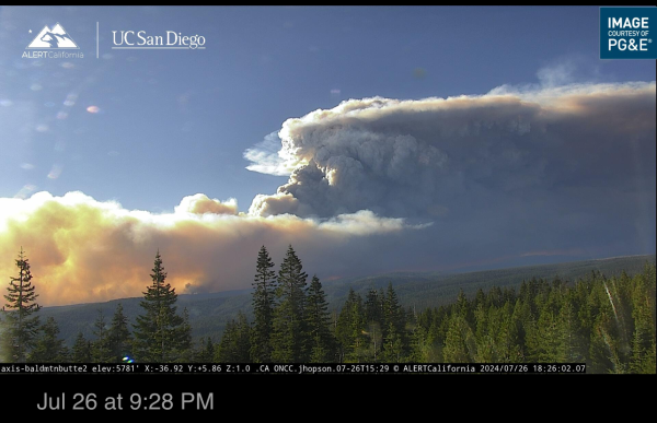 Picture of pyrocumulus at dusk - Park Fire