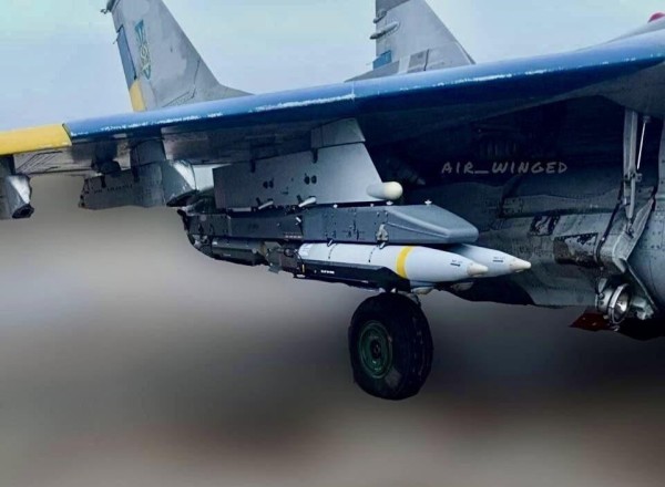 Mikoyan MiG-29 'Fulcrum' multirole jet, of the Ukrainian Air Force — ready for a mission - armed with U.S.-supplied 'GBU-39 SDB' glide bombs. A modified Fulcrum can carry up to eight (250 lb) Small Diameter Bombs.