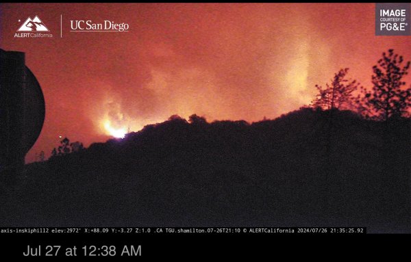 Park Fire photo showing fire gaining on Inskip California area.