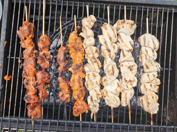 Gochujiang pork shoulder andhoney mustard chicken skewers 