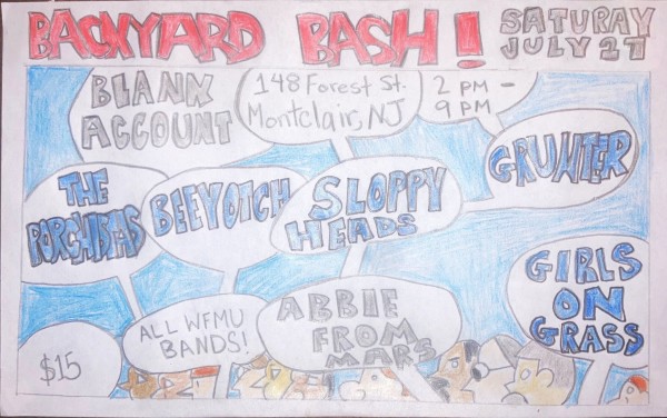 drawn flyer for Backyard Bash at 148 Forest St in Montclair