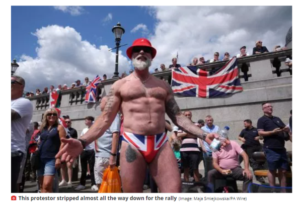 This protestor stripped almost all the way down for the rally
