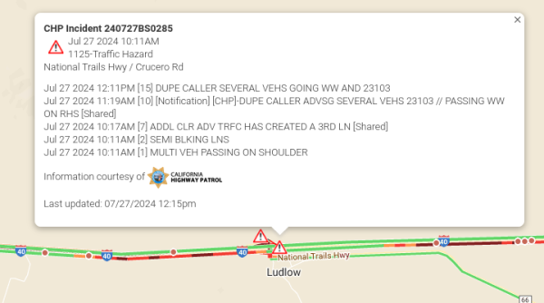 Report of people going the wrong way on National Trail Hwy/Crucero Road