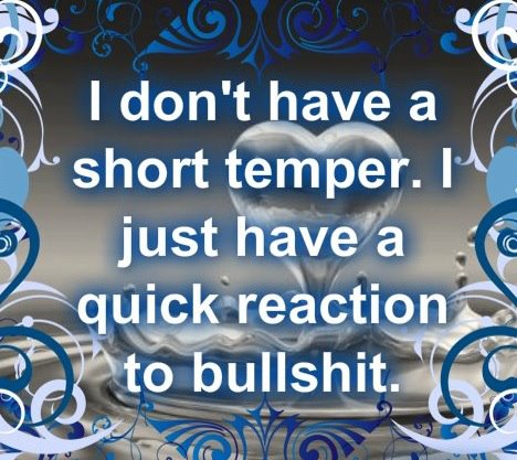 I don't have a short temper.
I just have a quick reaction to bullshit.