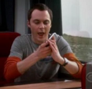 Sheldon Cooper from Big Bang Theory yelling on the phone